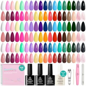 Beetles gel nail polish set with 36 shades and manicure tools.