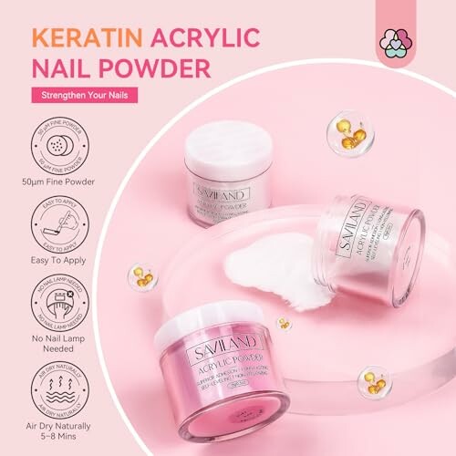 Keratin acrylic nail powder with easy application benefits.