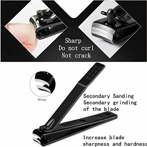 Black nail clipper with sharp blade and secondary sanding.