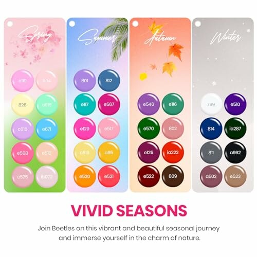 Vivid Seasons nail polish collection showcasing spring, summer, autumn, and winter colors.